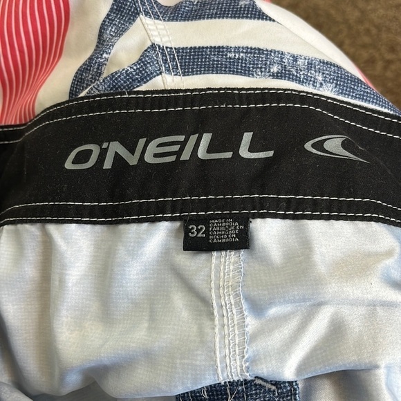 O'Neill Cargo Shorts Men's Size‎ 32 Red White Blue Lace Up Patriotic Inseam 10" - Picture 3 of 13